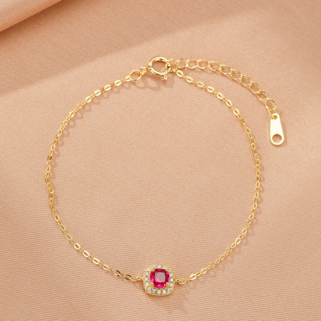 Bracelet Cornaline et Zircon en Argent Plaqué Or | Cadeau Femme - Biloria