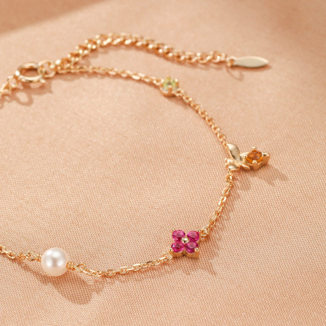 Bracelet Cornaline Perle Péridot Citrine Zircon Nacre Argent 925 - Biloria
