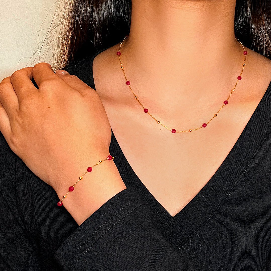 Bracelet Cornaline Rouge et Or, Chaîne Réglable pour Femme - Biloria