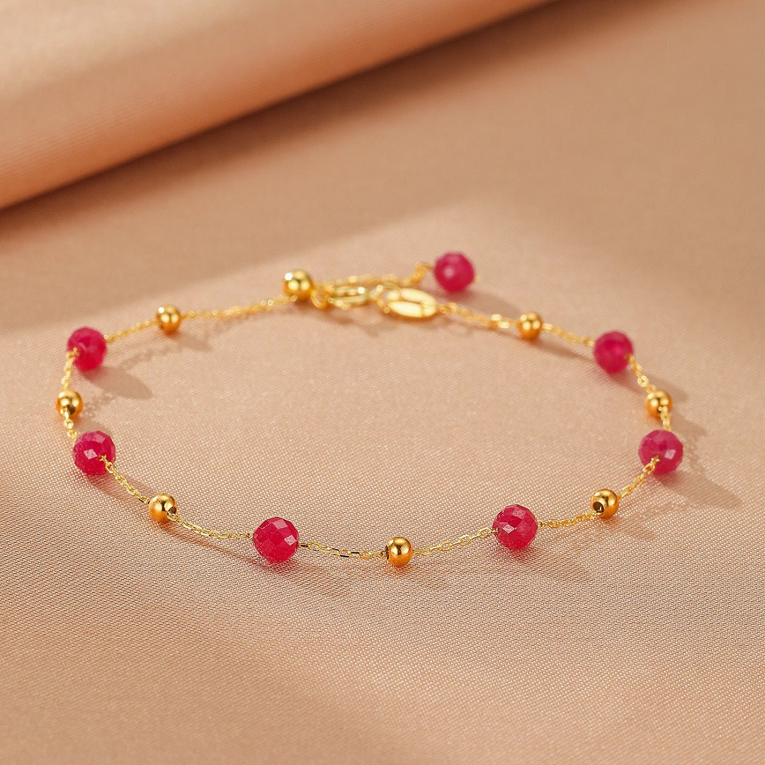 Bracelet Cornaline Rouge et Or, Chaîne Réglable pour Femme - Biloria