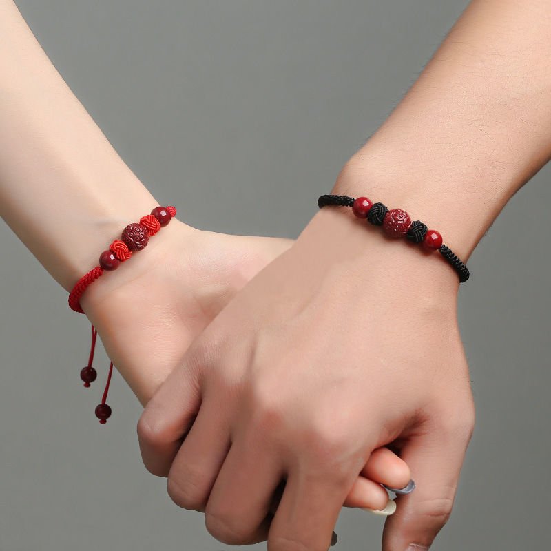 Bracelet Couple Cinabre Fil Rouge - Symbole d'Union Spirituelle - Biloria