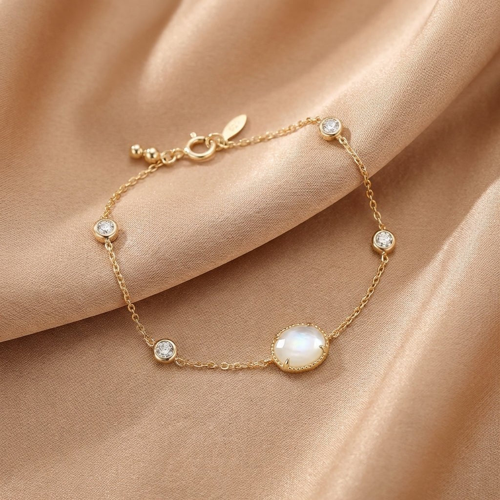 Bracelet Cristal de Roche Aura Cristalline Argent Plaqué Or 14K - Biloria