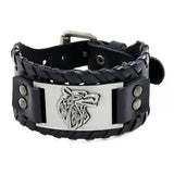 Bracelet Cuir Homme Loup Viking Acier Inoxydable - Biloria