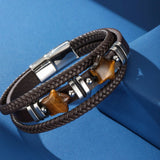 Bracelet Cuir Homme Œil de Tigre Étoile Protection - Biloria