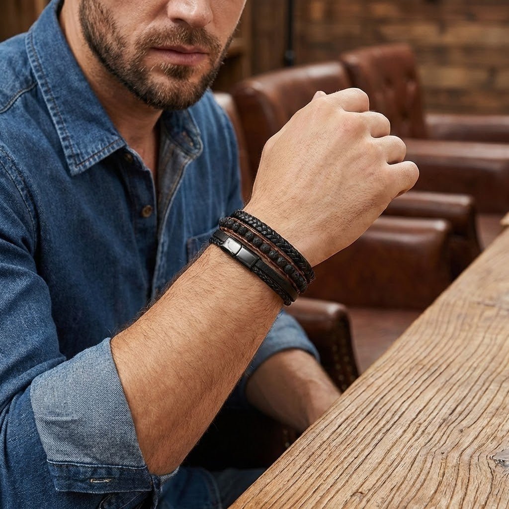 Bracelet Cuir Pierre de Lave Homme – Ancrage et Force - Biloria