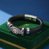 Bracelet Cuir Viking Runes Valknut - Protection Nordique - Biloria