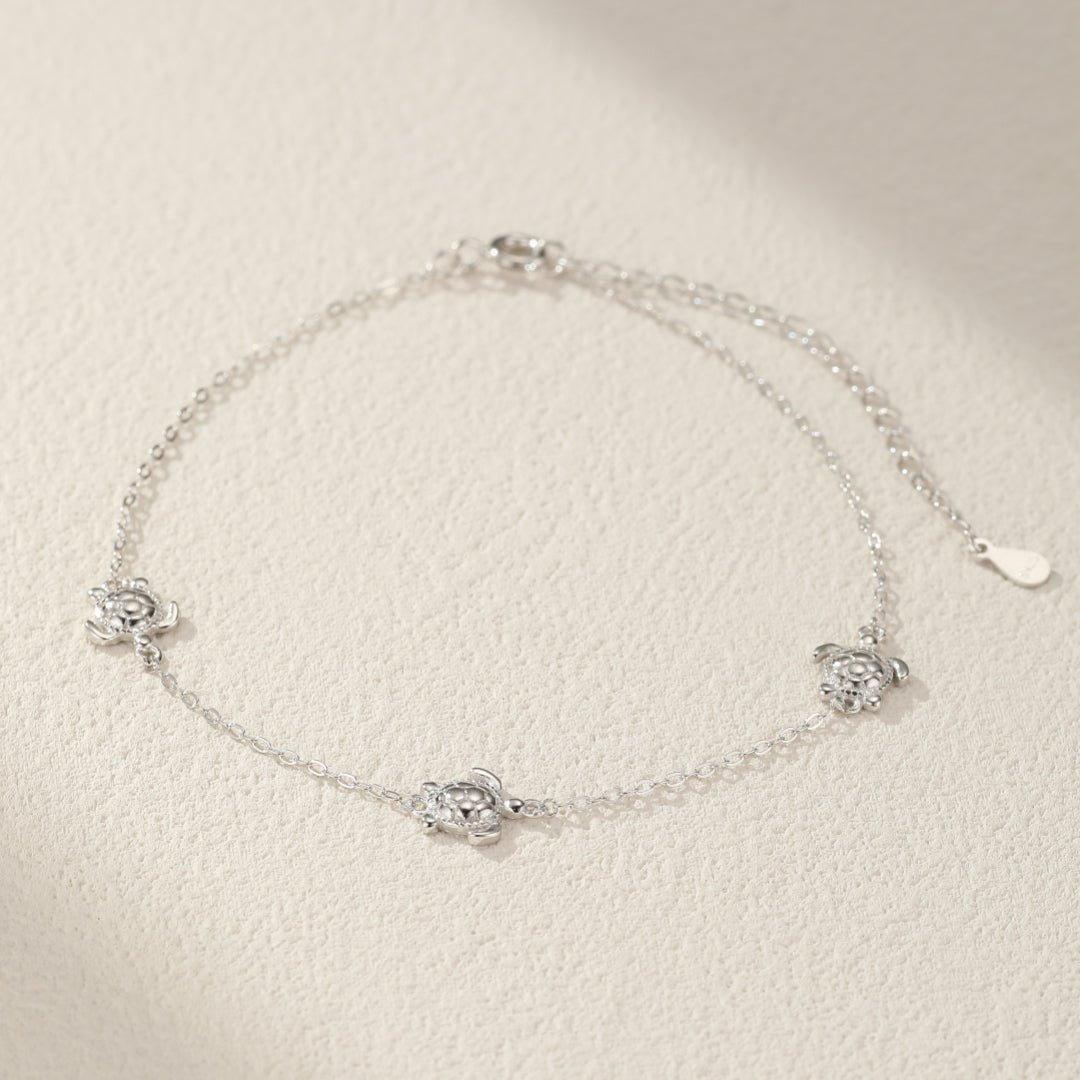 Bracelet de Cheville Tortue Marine Argent 925 – Chaîne Ajustable - Biloria