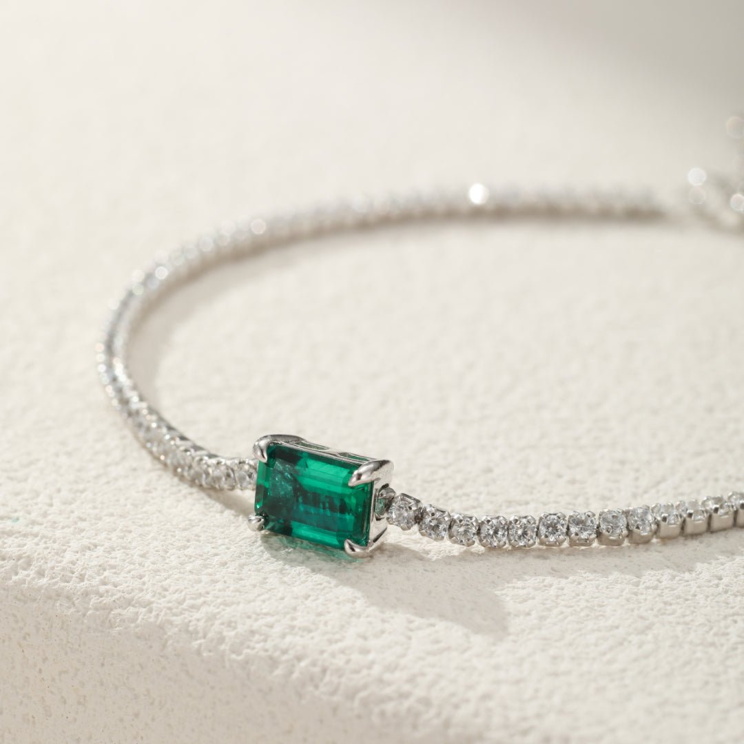 Bracelet Émeraude et Zircon, Argent 925 Fait Main - Biloria