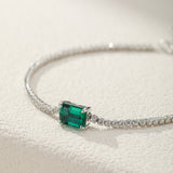 Bracelet Émeraude et Zircon, Argent 925 Fait Main - Biloria
