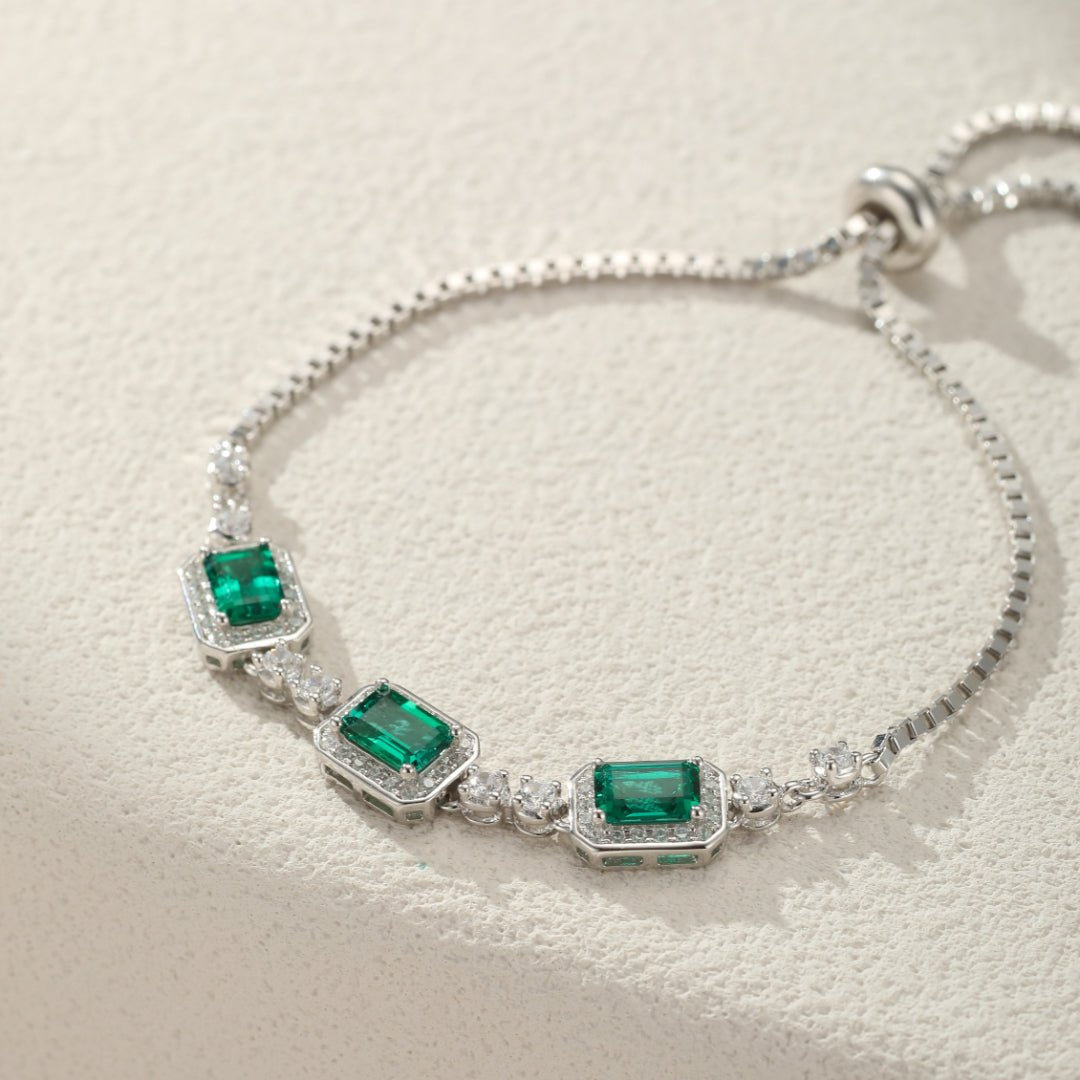 Bracelet Émeraude Jardin Secret en Argent Plaqué Platine - Biloria