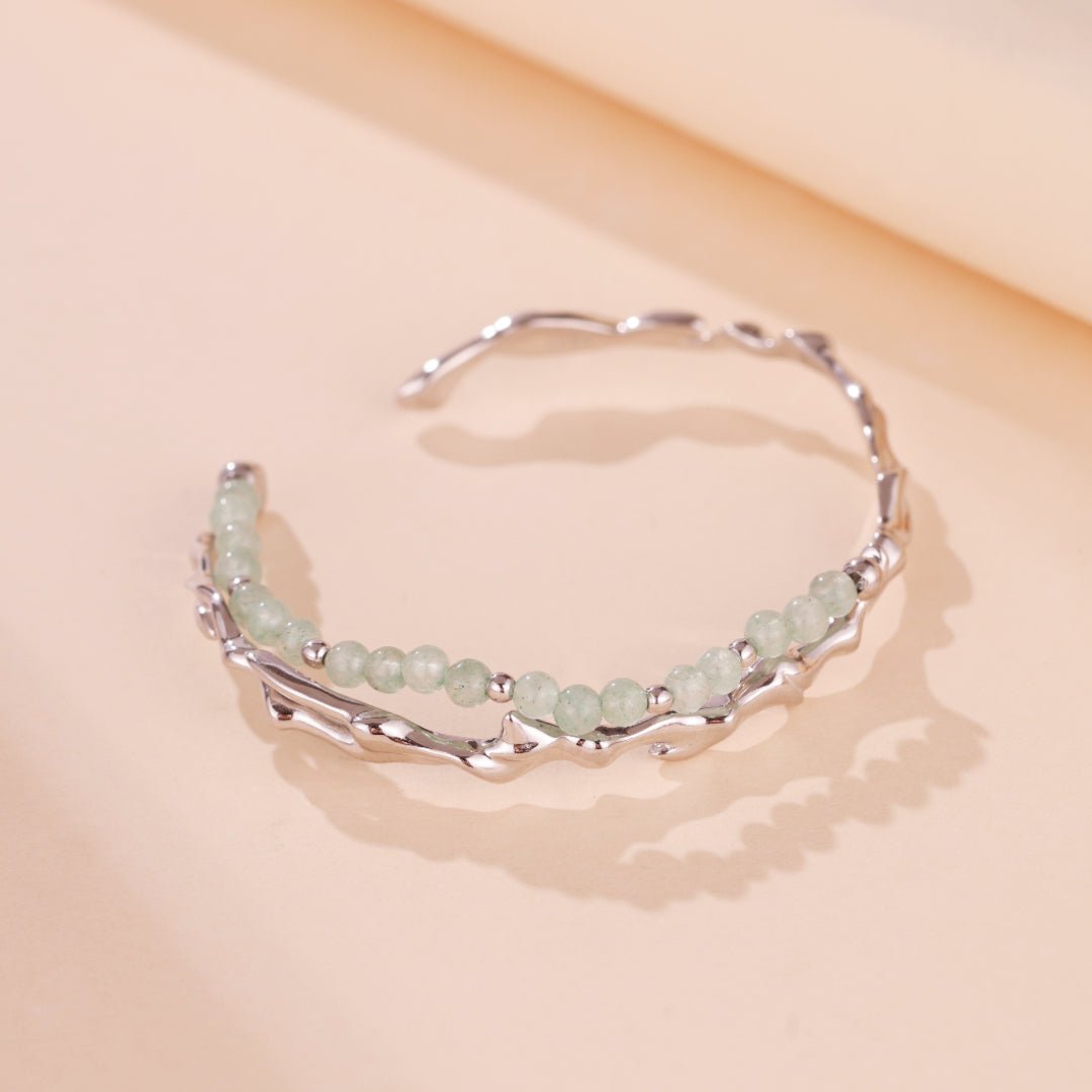 Bracelet en Aventurine et Argent 925 – Symbole Bambou - Biloria