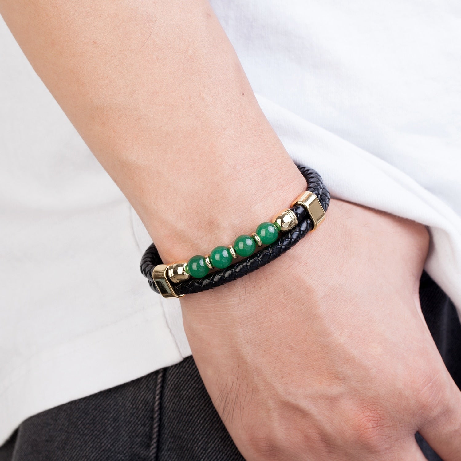 Bracelet en Cuir et Jade pour Homme - Protection et Énergie - Biloria