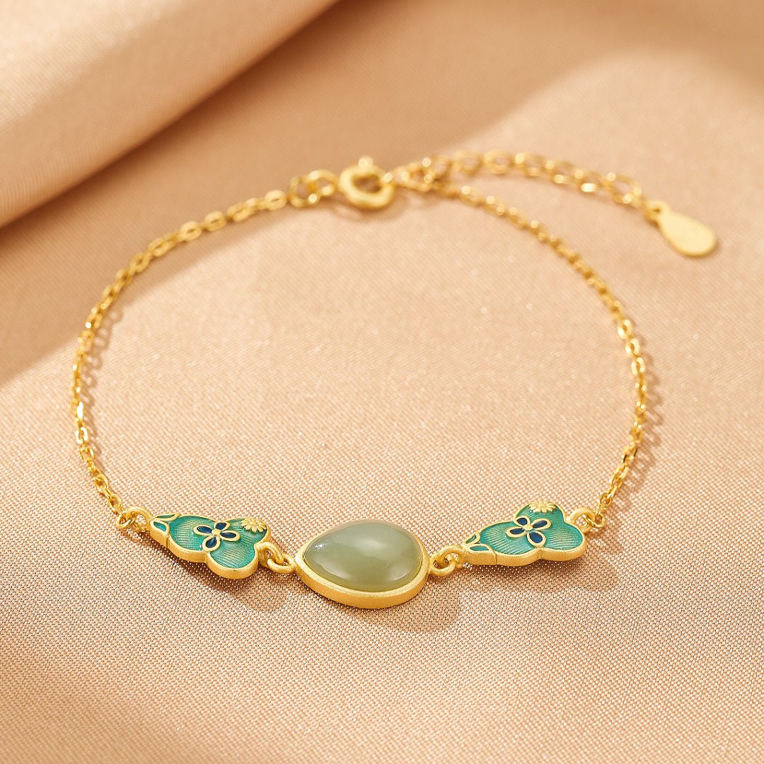 Bracelet en Jade et Argent Plaqué Or - Goutte de Chance, Bijou Cadeau - Biloria