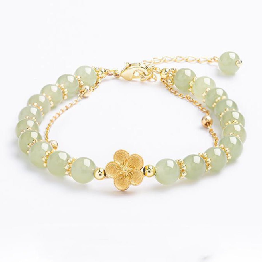 Bracelet en Jade et Fleur de Cerisier Ajustable - Biloria