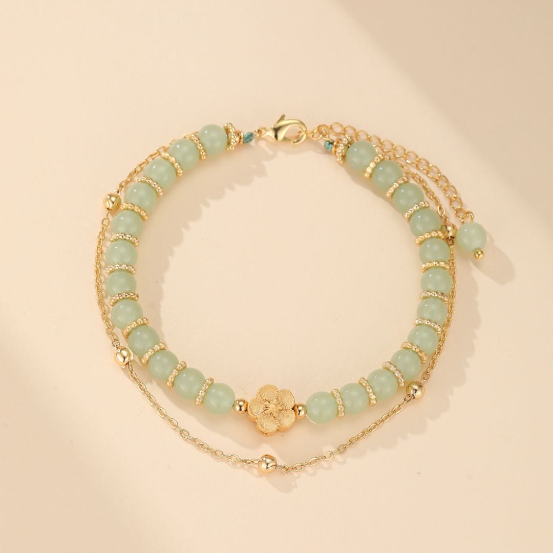 Bracelet en Jade et Fleur de Cerisier Ajustable - Biloria