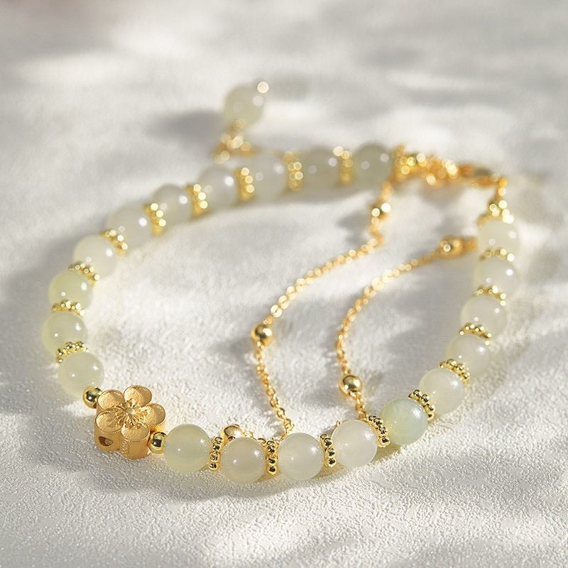 Bracelet en Jade et Fleur de Cerisier Ajustable - Biloria