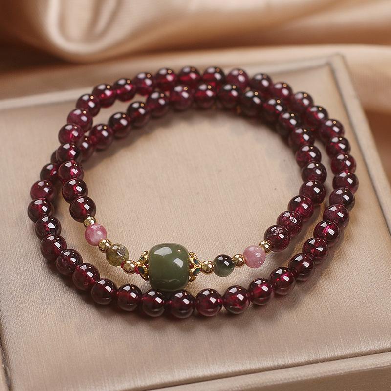 Bracelet Grenat et Jade : Équilibre Énergétique Feng Shui - Biloria
