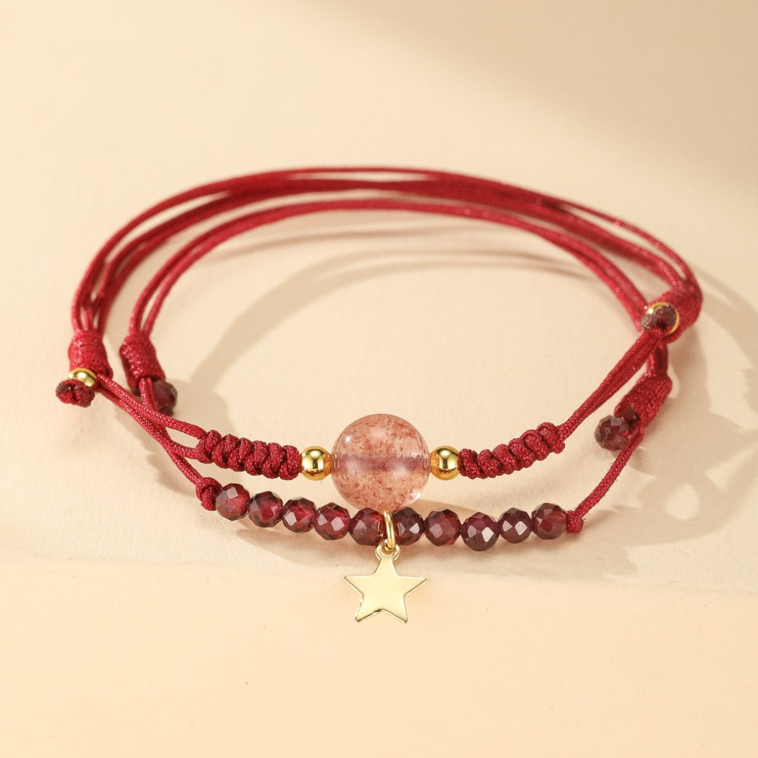 Bracelet Grenat Quartz Fraise Fil Rouge Protection Destin - Biloria