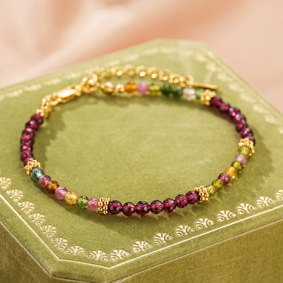 Bracelet Grenat Tourmaline Multicolore Argent Plaqué Or - Biloria