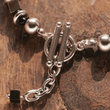 Bracelet Homme Acier Titane Perle et Agate Noire - Biloria