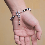 Bracelet Homme Acier Titane Perle et Agate Noire - Biloria