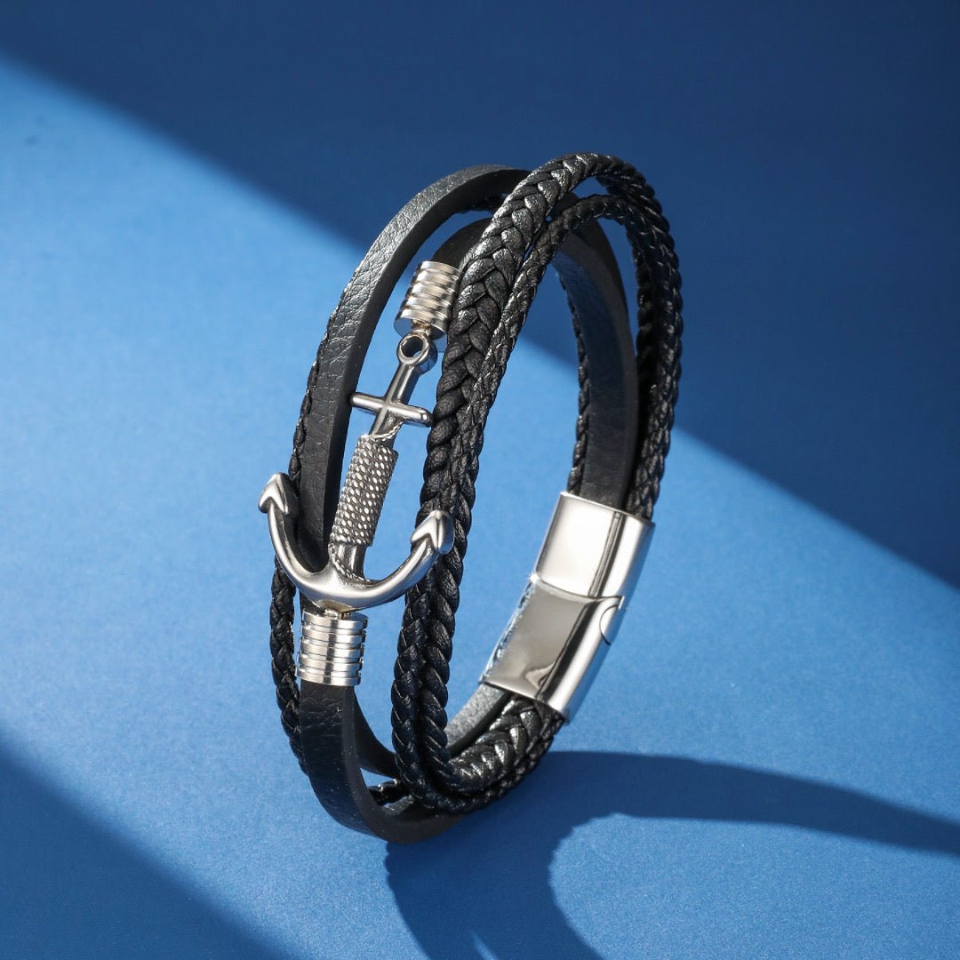 Bracelet Homme Cuir Ancre Ligne de Force Spirituel - Biloria