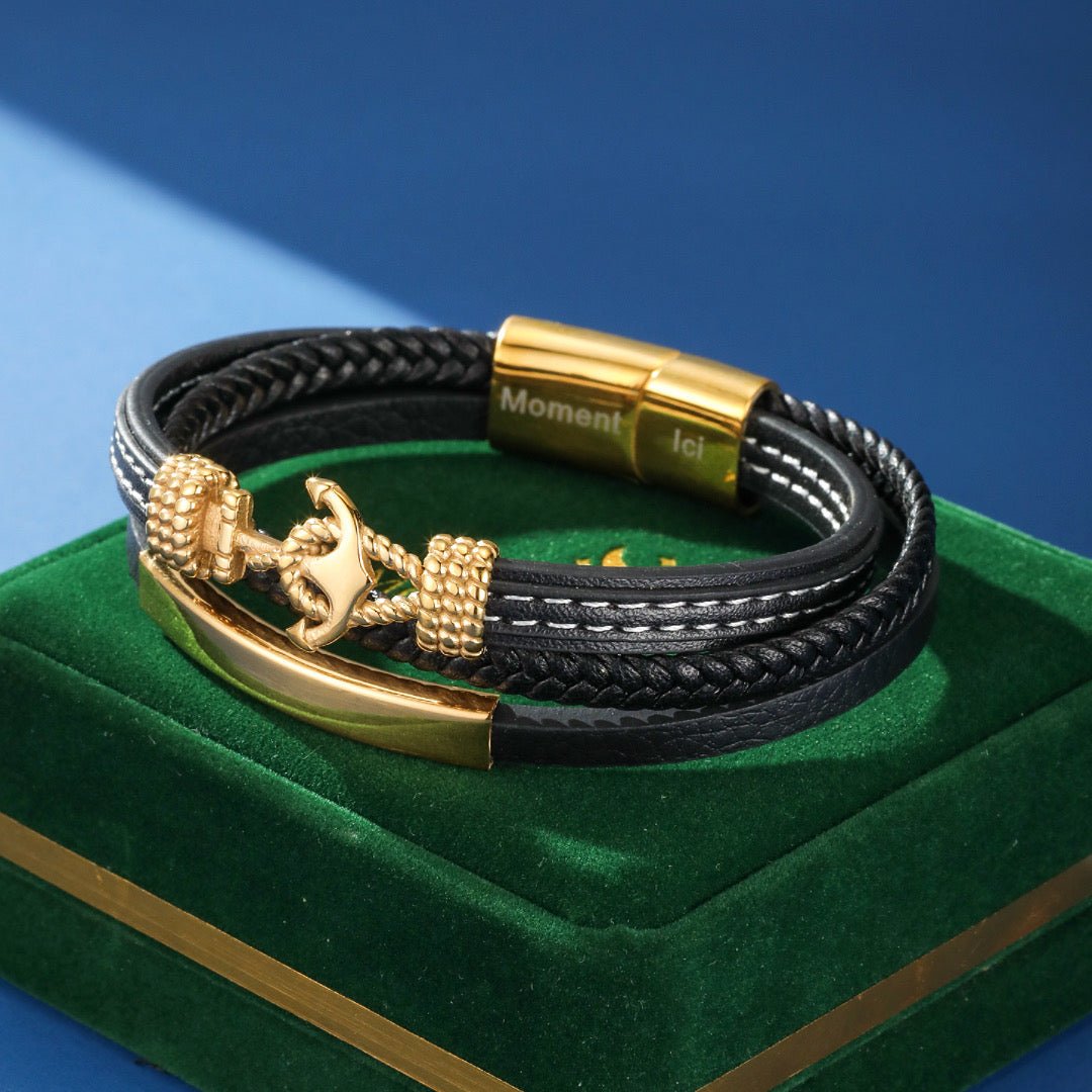 Bracelet Homme Cuir Ancre Marine – Bijou Marin Cadeau - Biloria