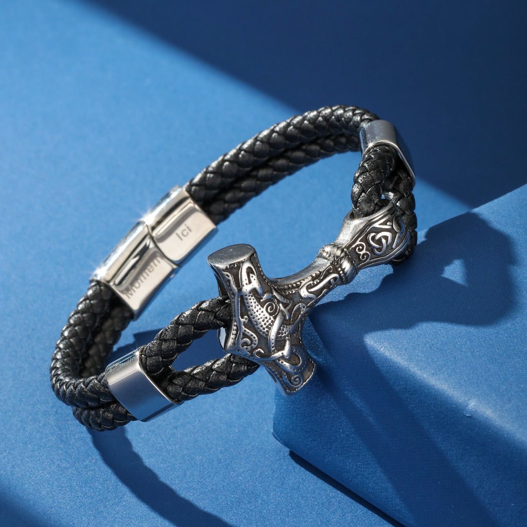 Bracelet Homme Cuir Ancre Viking Protection Nordique - Biloria