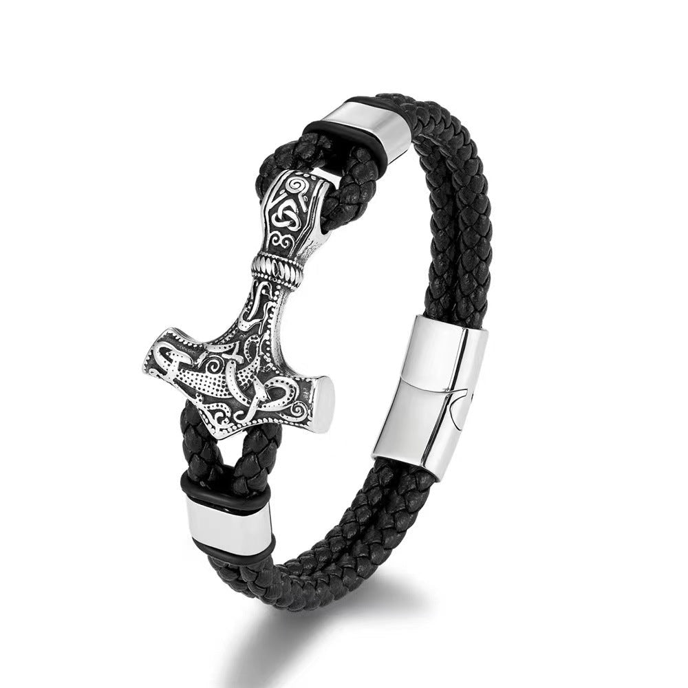 Bracelet Homme Cuir Ancre Viking Protection Nordique - Biloria
