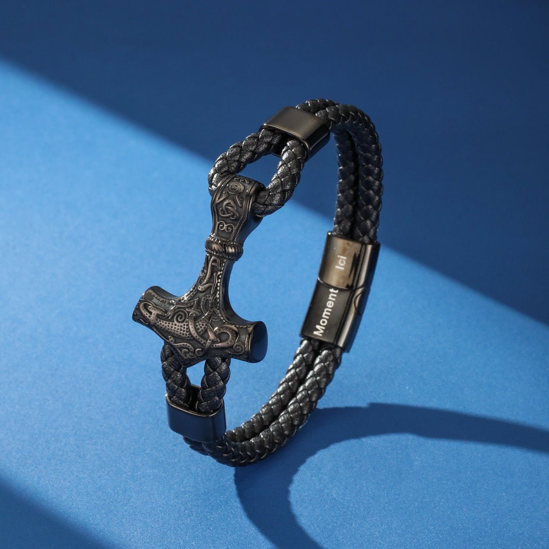 Bracelet Homme Cuir Ancre Viking Protection Nordique - Biloria