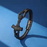 Bracelet Homme Cuir Ancre Viking Protection Nordique - Biloria