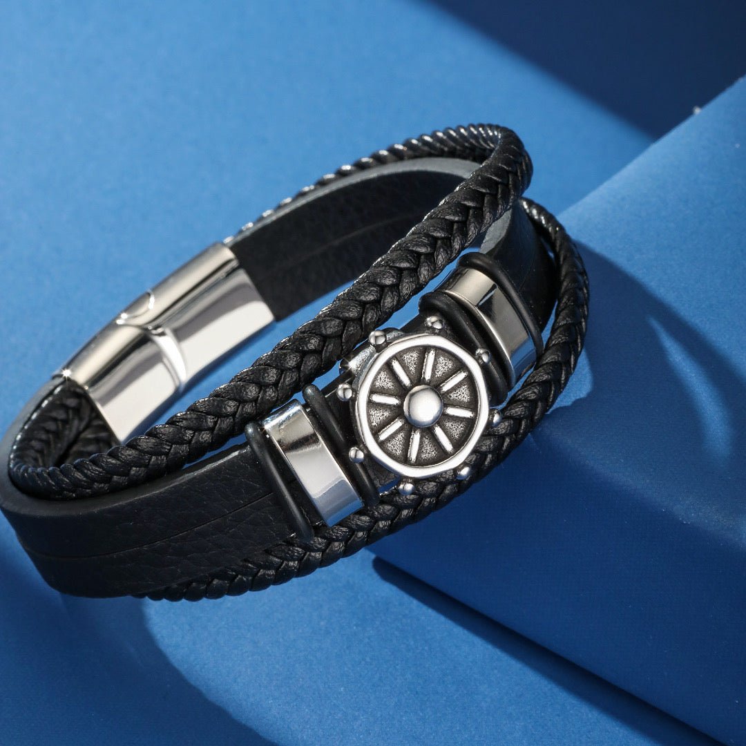 Bracelet Homme Cuir Gouvernail – Cap Serein - Biloria