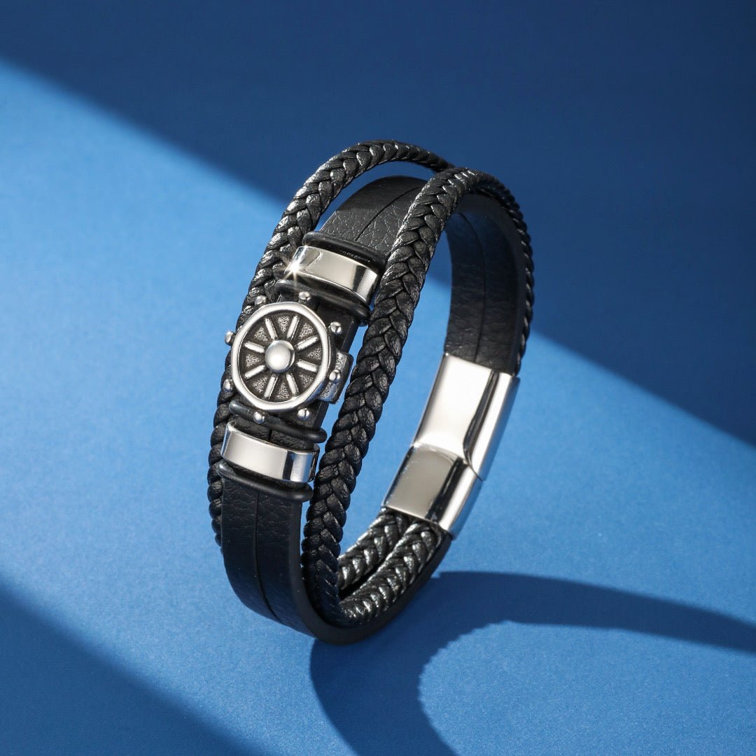Bracelet Homme Cuir Gouvernail – Cap Serein - Biloria