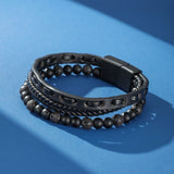 Bracelet Homme Cuir – Obsidienne et Pierre de Lave - Biloria