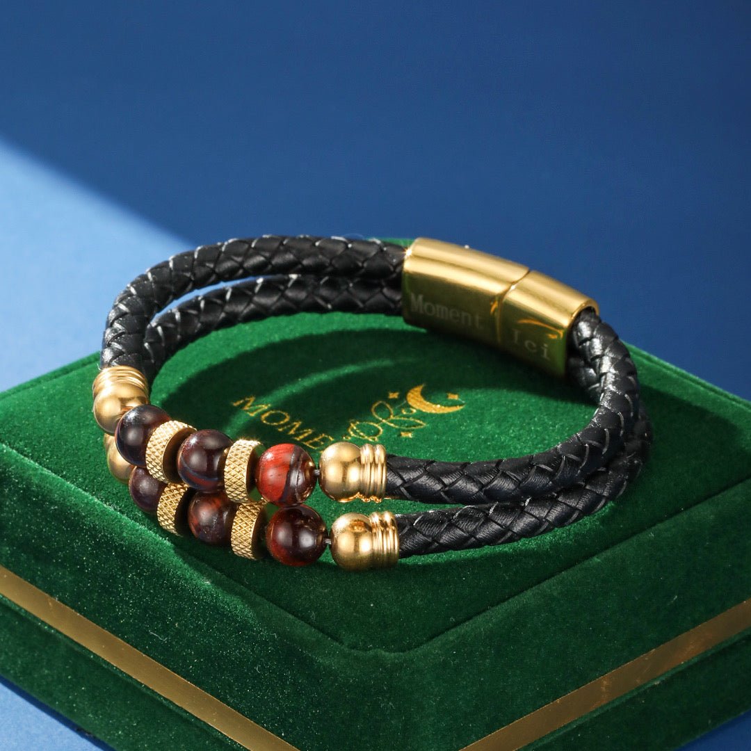 Bracelet Homme Cuir Œil de Tigre Double Tour - Biloria