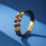 Bracelet Homme Cuir Œil de Tigre Double Tour - Biloria