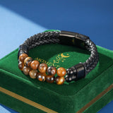 Bracelet Homme Cuir Œil de Tigre – Énergie Solaire et Confiance - Biloria