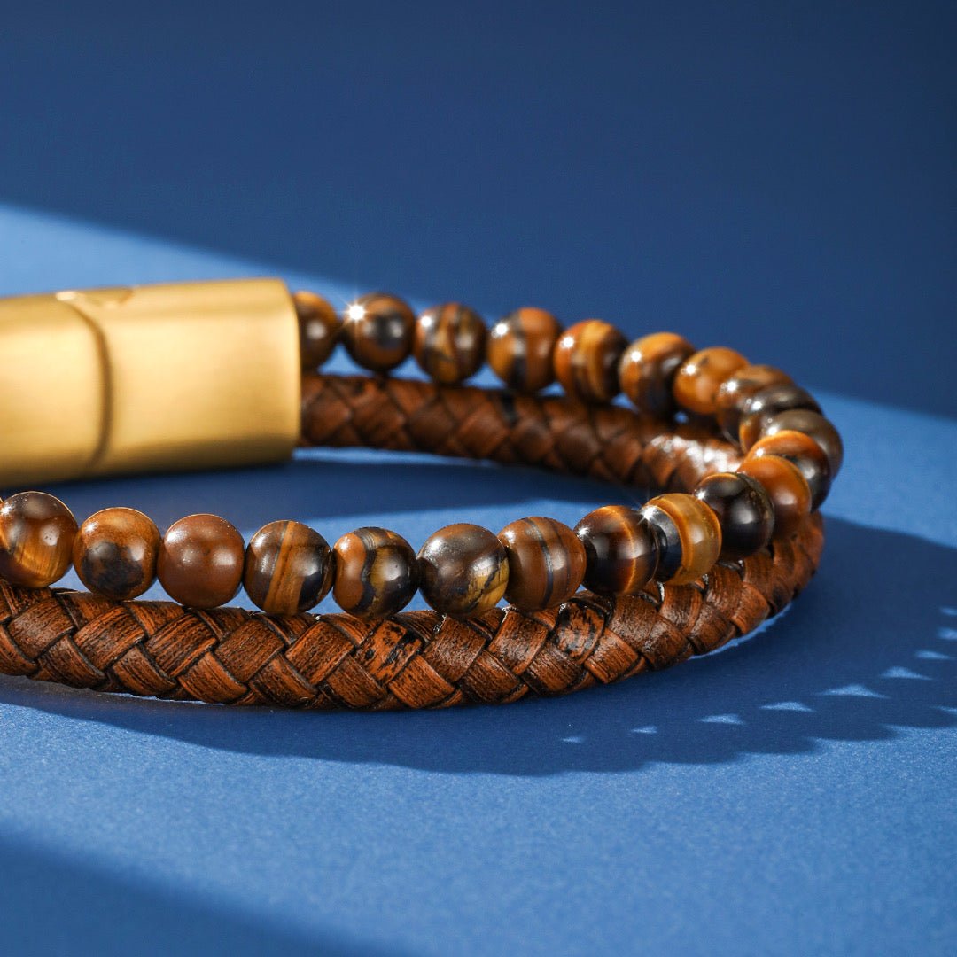 Bracelet Homme Cuir Œil de Tigre – Protection et Style Naturel - Biloria