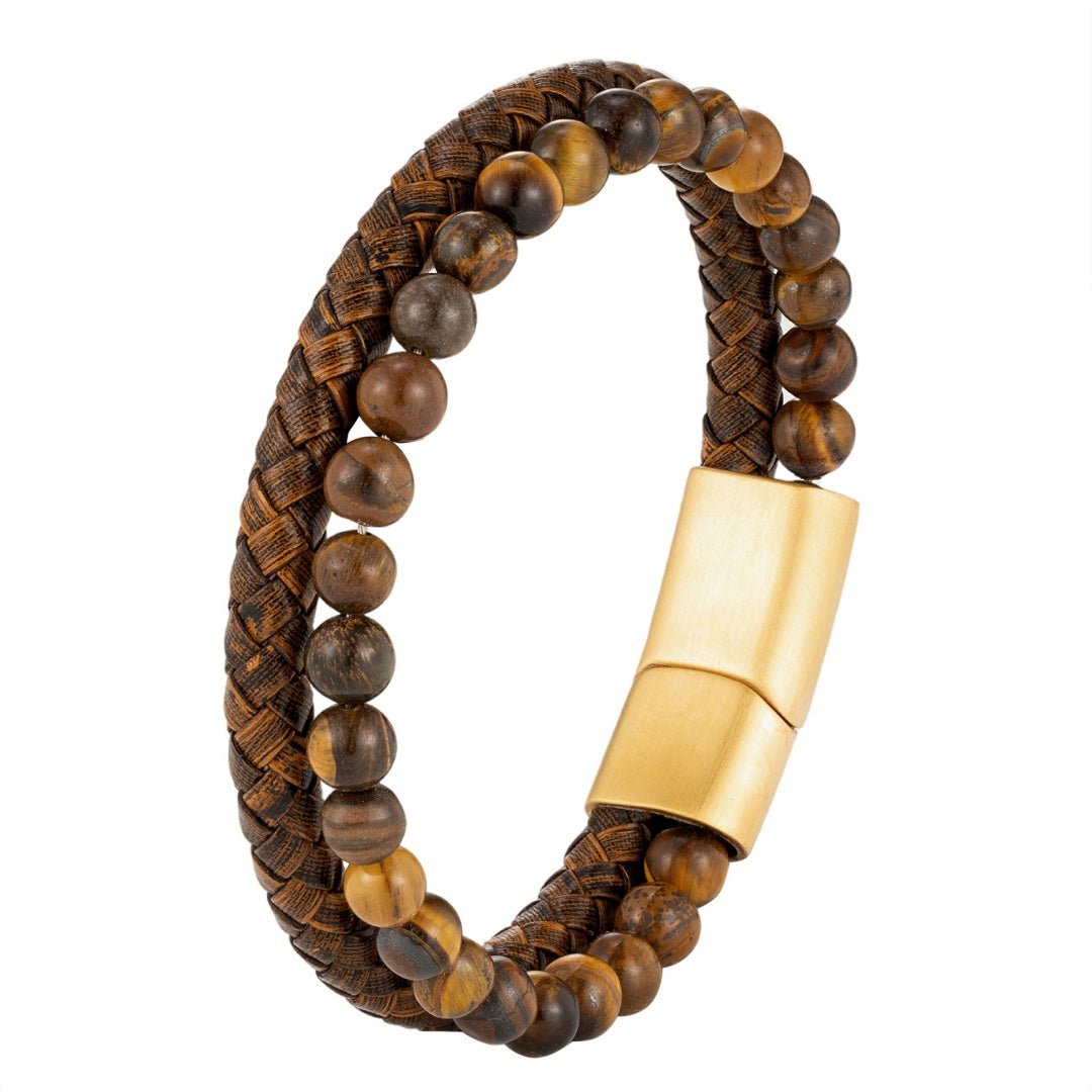 Bracelet Homme Cuir Œil de Tigre – Protection et Style Naturel - Biloria