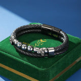 Bracelet Homme Cuir Pierre Lave Hématite Crâne Acier - Biloria
