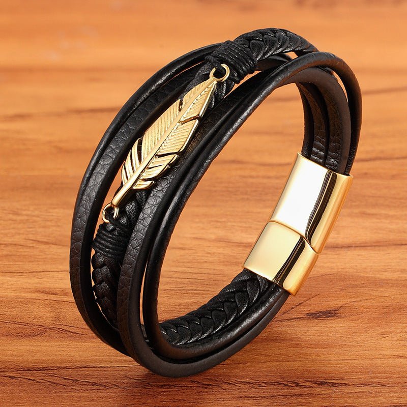 Bracelet Homme Cuir Plume - Protection et Élégance - Biloria