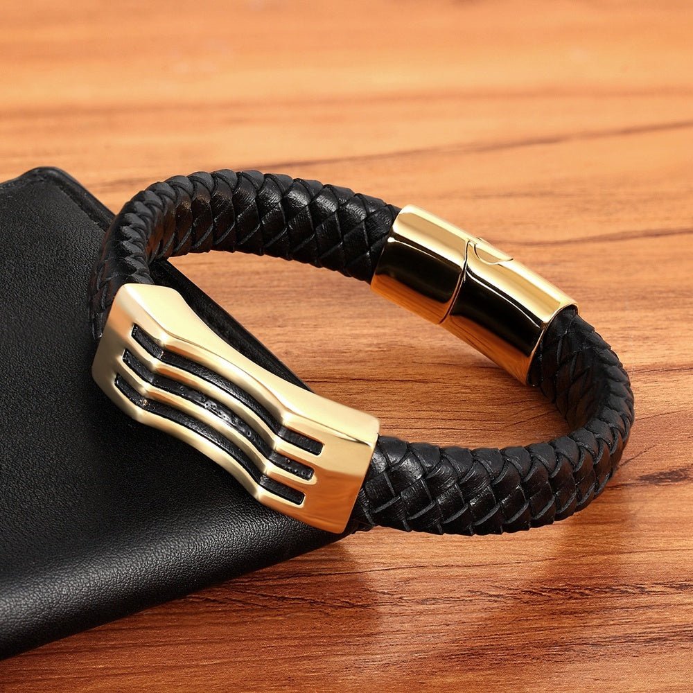 Bracelet Homme Cuir Vague – Élégance Minimaliste - Biloria
