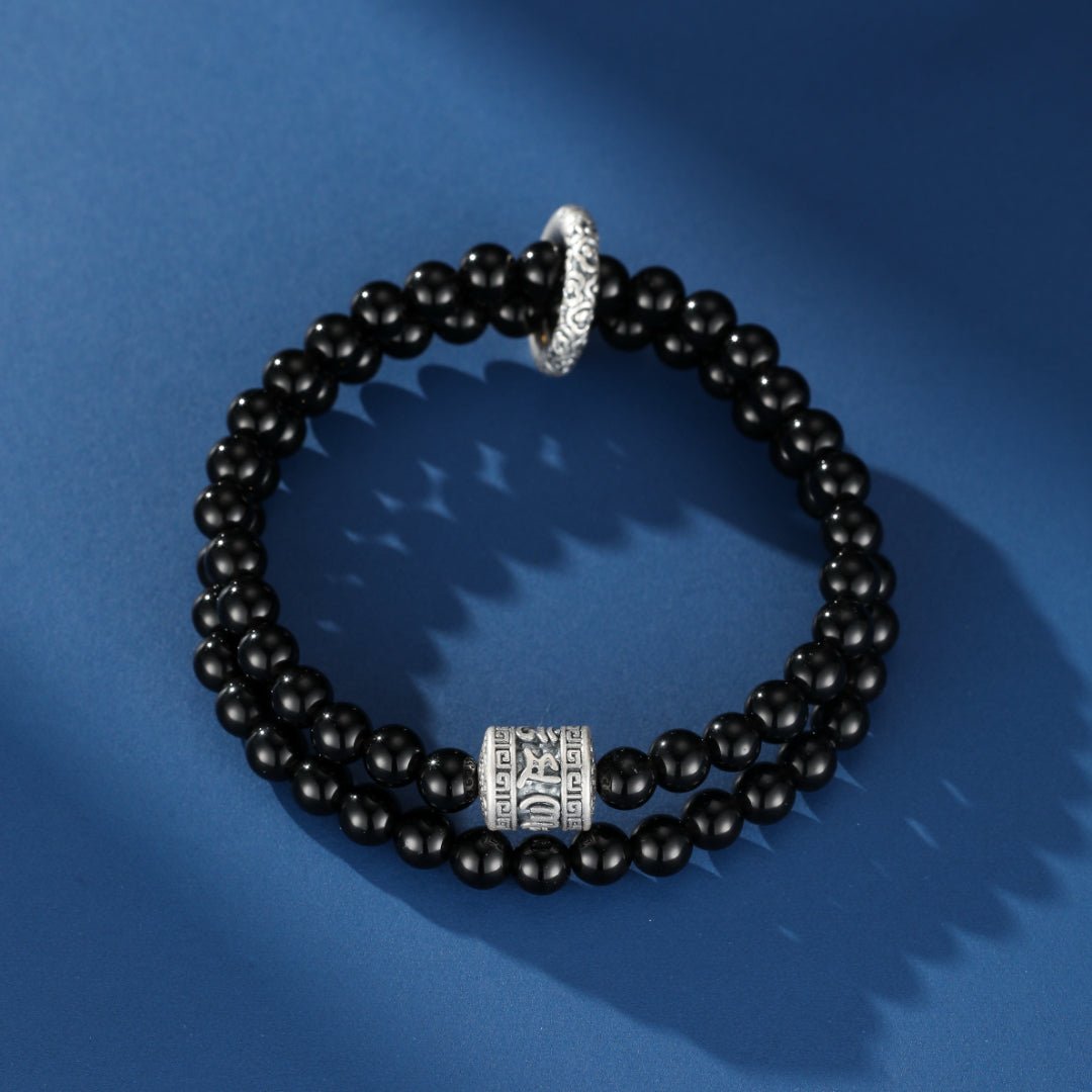 Bracelet Homme Obsidienne Noire Argent 999 – Dualité Ancestrale - Biloria