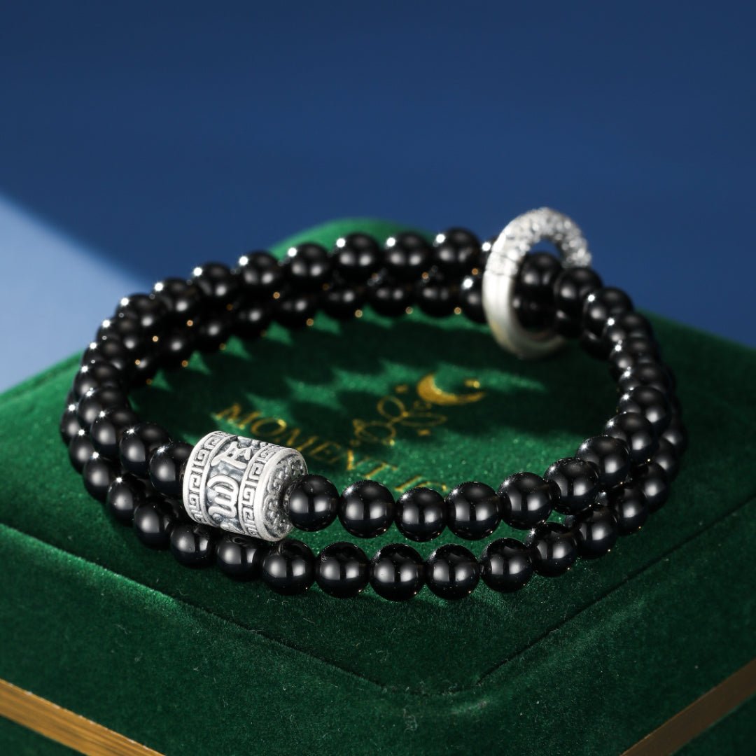 Bracelet Homme Obsidienne Noire Argent 999 – Dualité Ancestrale - Biloria