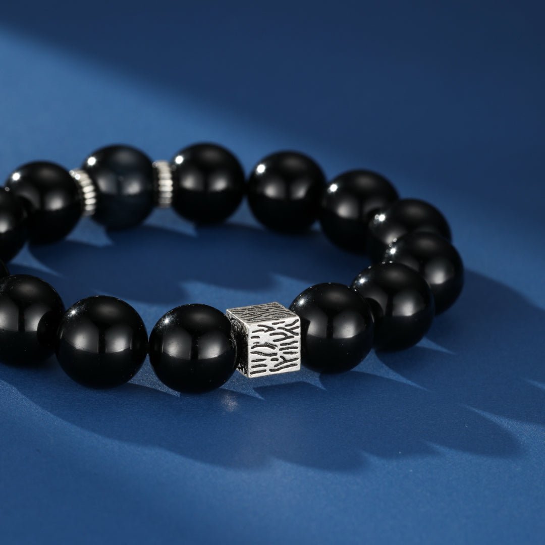 Bracelet Homme Obsidienne Œil de Tigre Aura Sombre Argent 925 - Biloria