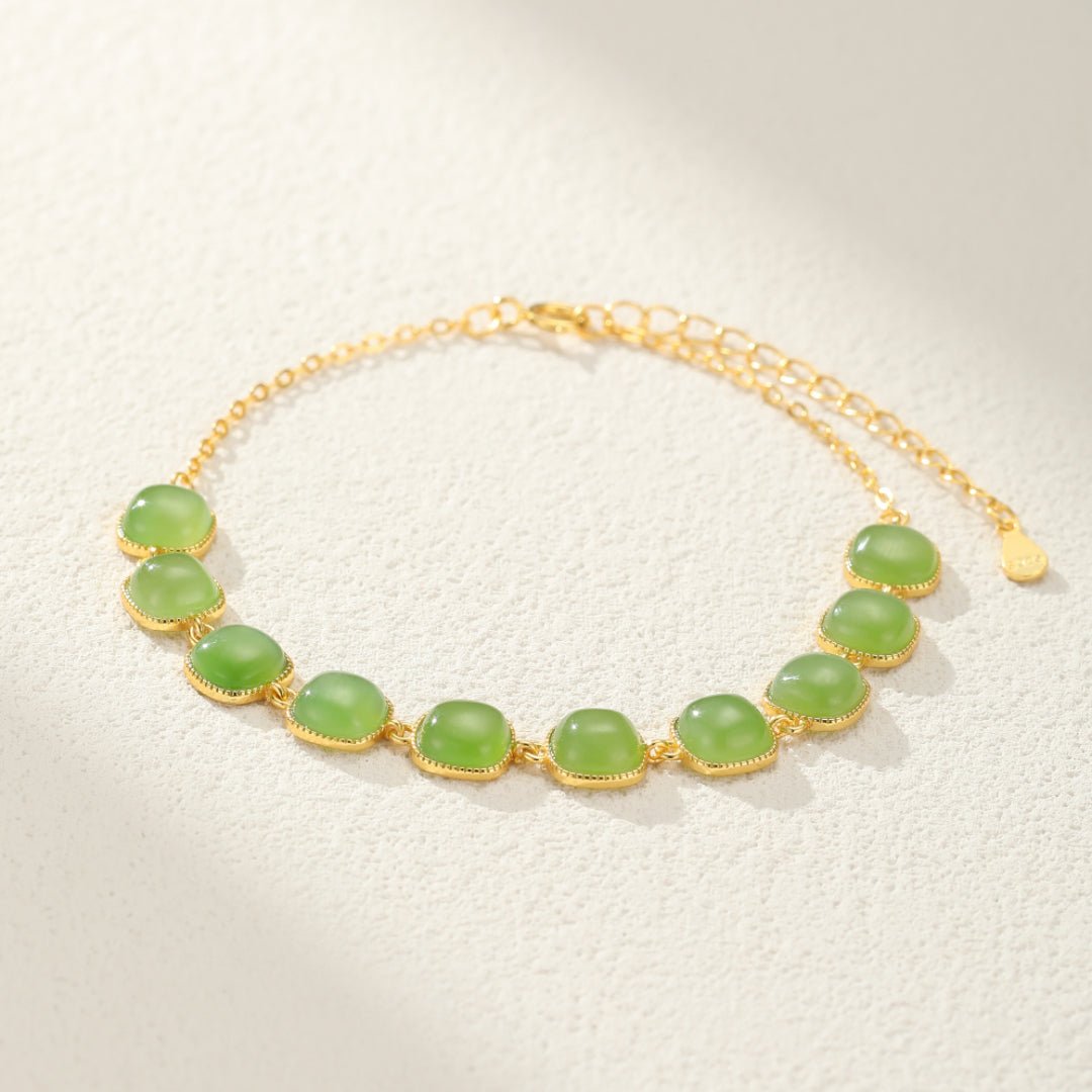 Bracelet Jade Perle de Lumière en Argent Plaqué Or - Biloria