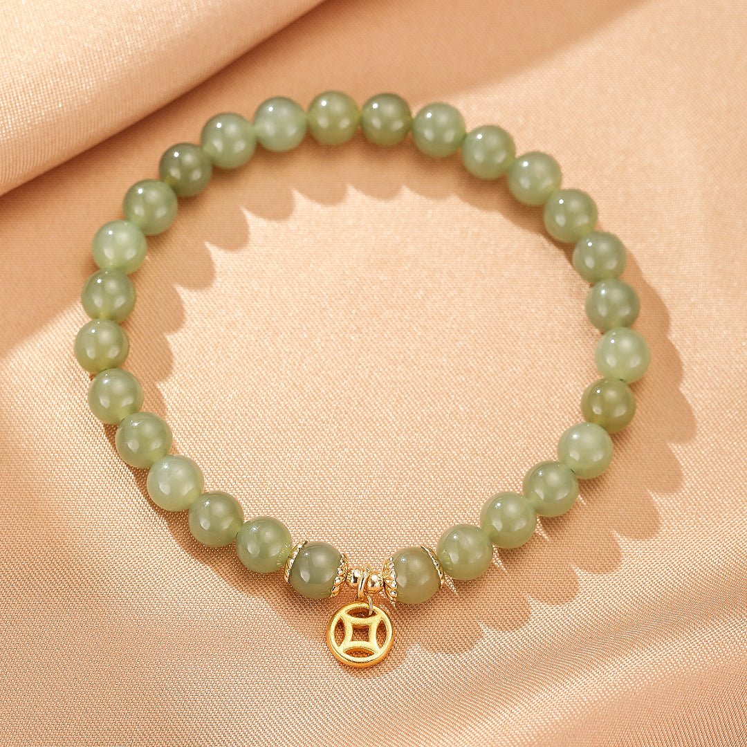 Bracelet Jade Vert et Argent Plaqué Or 14K pour une Sérénité Retrouvée - Biloria