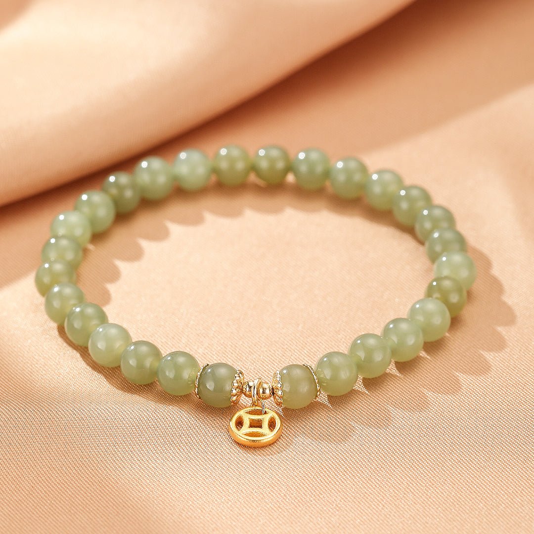 Bracelet Jade Vert et Argent Plaqué Or 14K pour une Sérénité Retrouvée - Biloria