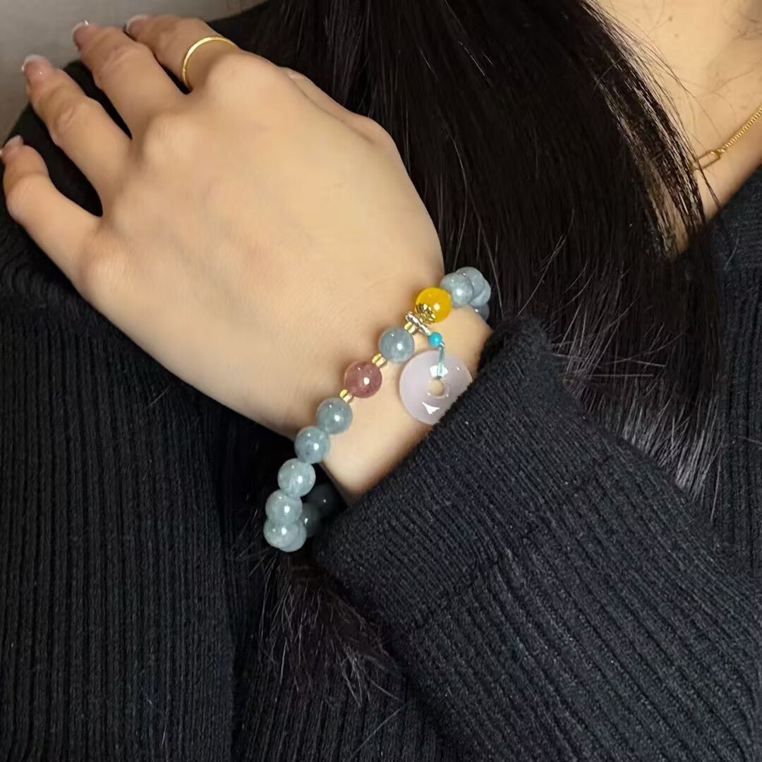 Bracelet Jade Vert et Blanc 8mm - Fait Main - Biloria