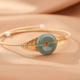 Bracelet Jadéite Jonc 15 mm Plaqué Or 14K – Cadeau Harmonie - Biloria